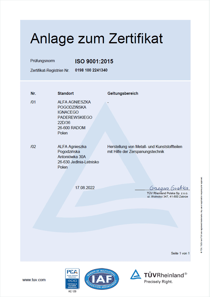 ISO CNC Alfa Radom Polen