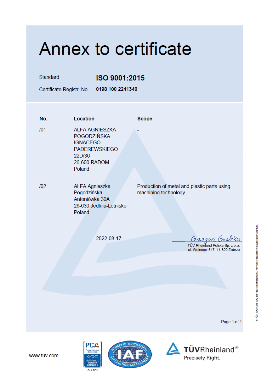 ISO CNC Alfa Radom Poland